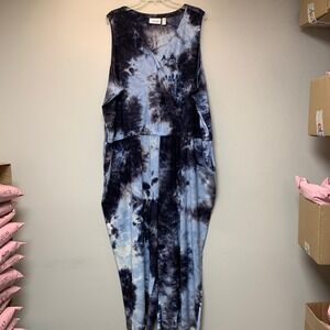 Denim & Co Jumpsuit Womens 3XP Blue Tie Dye Excellent Sleeveless V-Neck 15139